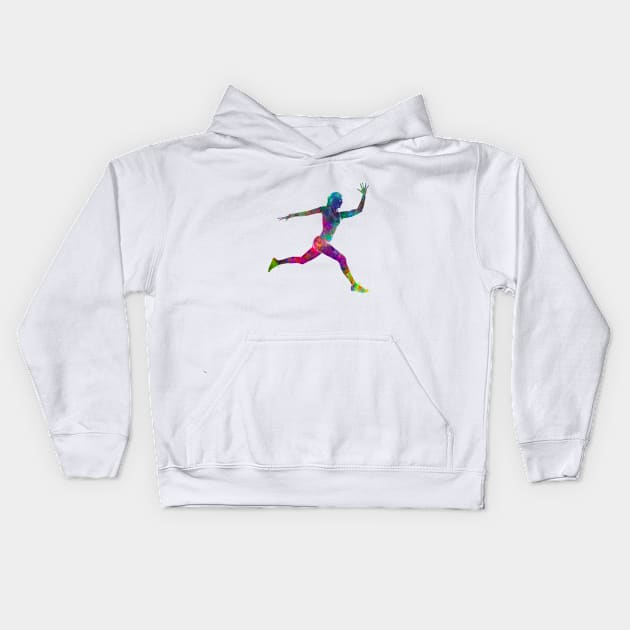 Woman runner running jumping Kids Hoodie by PaulrommerArt